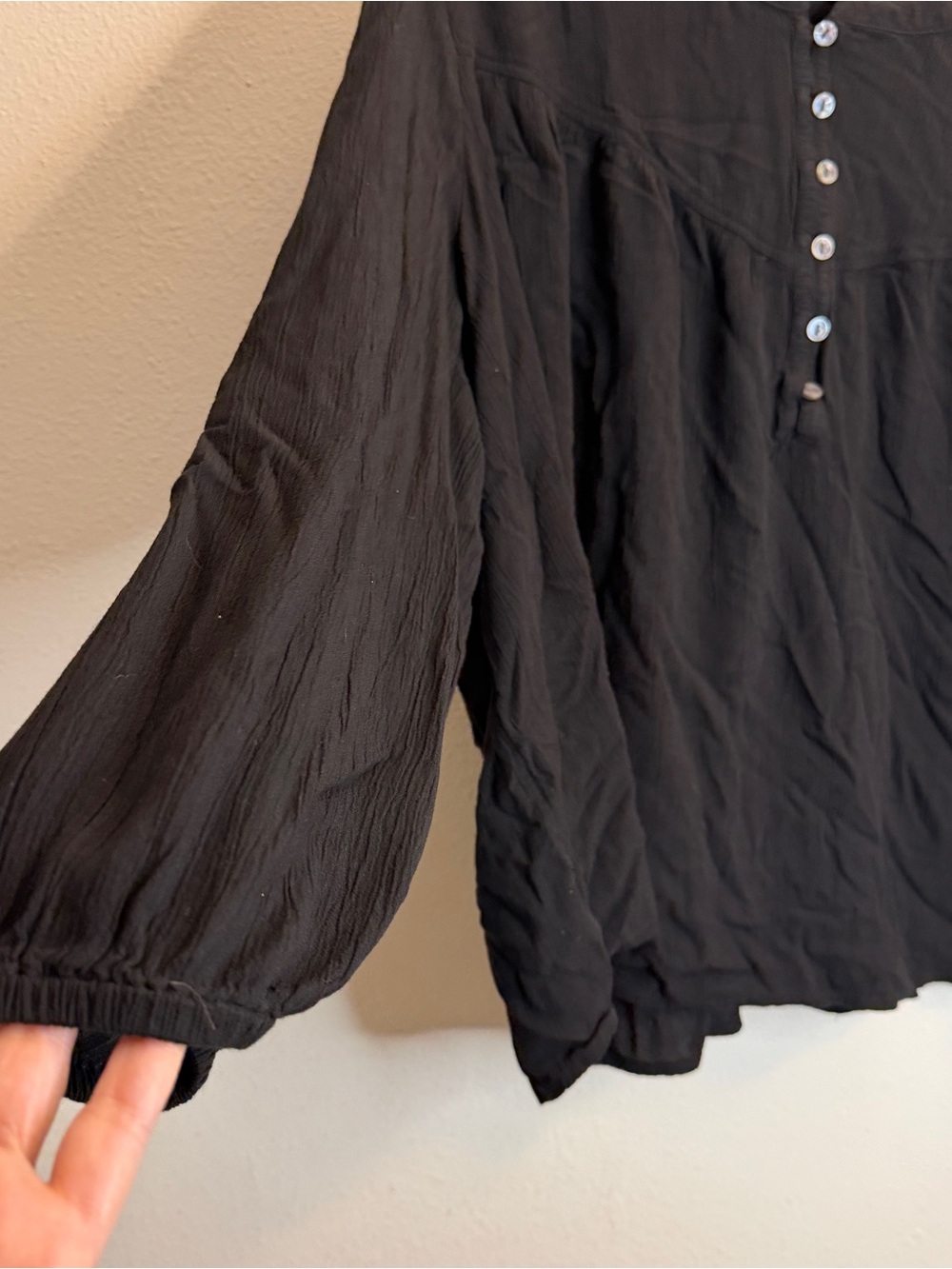 Terra & Sky Black Long-Sleeve Button Henley Blouse Gauze & double layer lined 3X - Picture 2 of 8